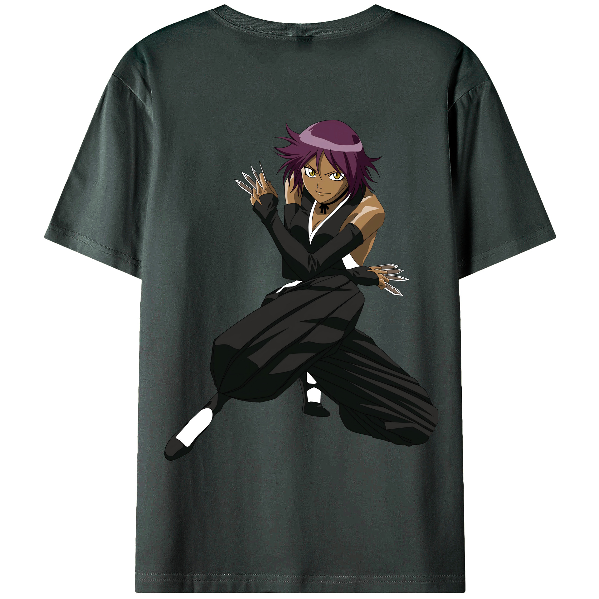 （画像用） ブリーチ 四楓院 夜一（しほういん よるいち） BLEACH Shihouin Yoruichi 綿100％ メンズ半袖Tシャツ（バックプリント） 通気性